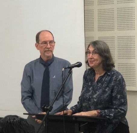 Todd Saurman and Mary Beth Saurman address the inaugural session of the two-day ‘Ethno Arts International Seminar - Benefits of using Ethno Arts,’ at the Margaret Shishak School of Music (MSSM), building Patkai Christian College (Autonomous) on October 21. (Morung Photo)